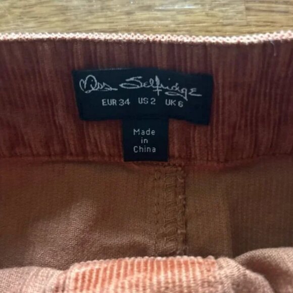 Miss Selfridge Corduroy Skirt High Rise Waist Mini Button Front Burnt Orange 2 - Picture 4 of 4